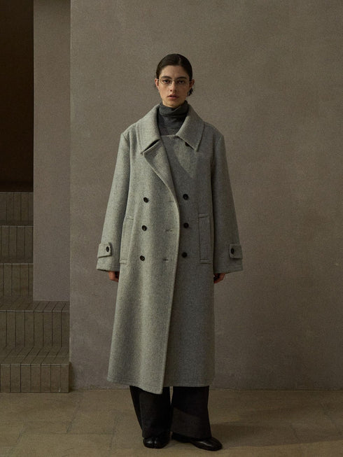 Still Long Double-Breasted Wool Coat